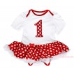 White Baby Bodysuit Minnie Dots White Pettiskirt & 1st Minnie Dots Birthday Number Print JS4506